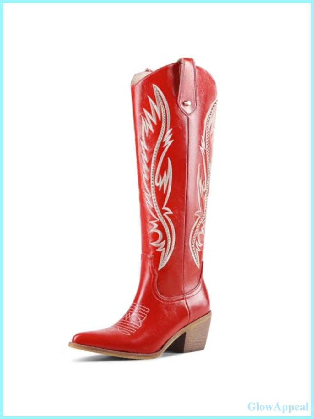 Knee High Cowboy Boots Studded Embroidered Faux Leather Women's Western Boots
